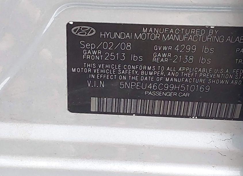 Photo 9 of 2009 Hyundai Sonata SE (VIN 5NPEU46C99H510169)