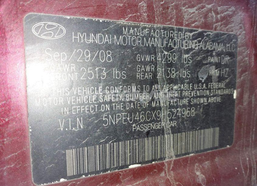 Photo 9 of 2009 Hyundai Sonata SE (VIN 5NPEU46CX9H524968)