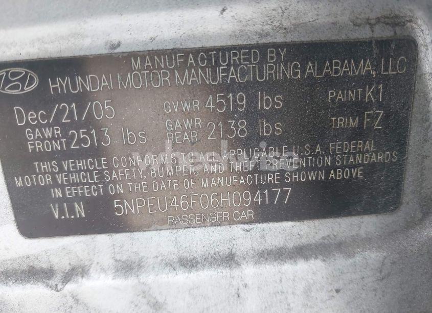 Photo 9 of 2006 Hyundai Sonata GLS/LX (VIN 5NPEU46F06H094177)