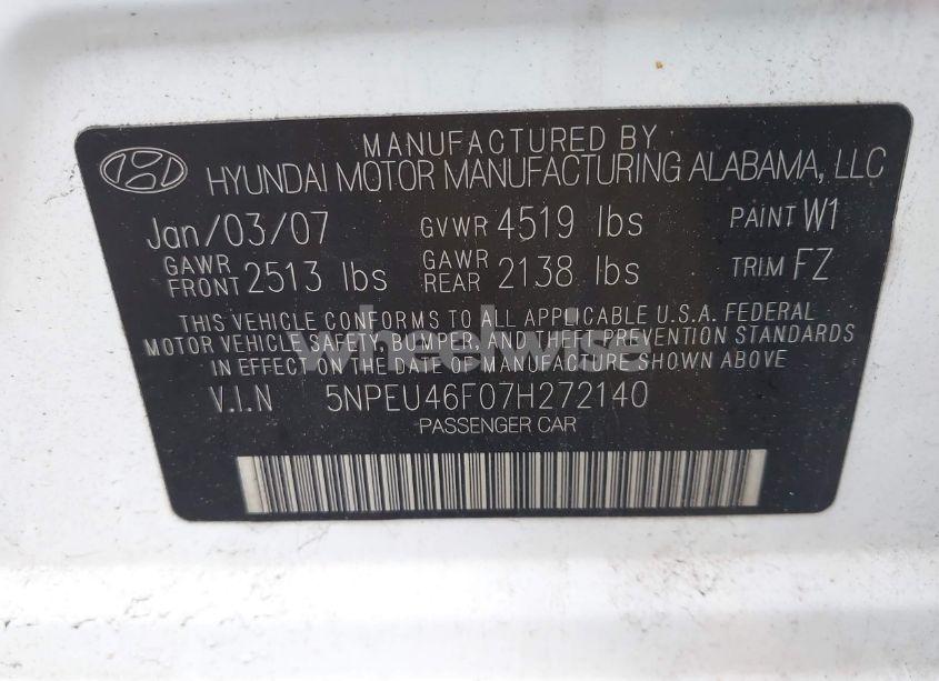 Photo 9 of 2007 Hyundai Sonata LIMITED/SE V6 (VIN 5NPEU46F07H272140)