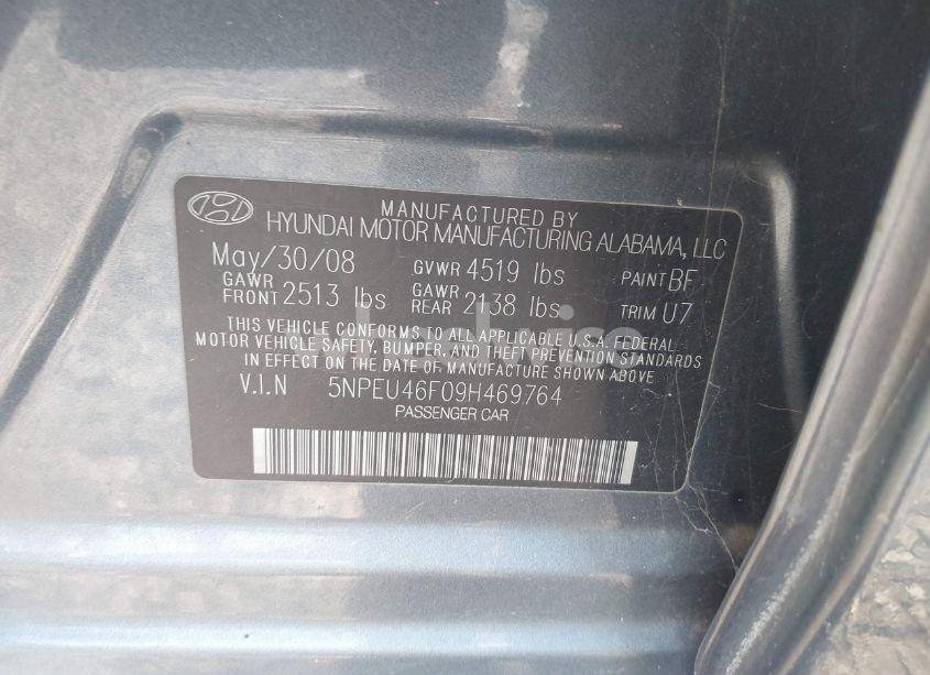 Photo 9 of 2009 Hyundai Sonata SE V6 (VIN 5NPEU46F09H469764)