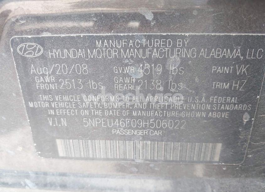 Photo 9 of 2009 Hyundai Sonata LIMITED V6 (VIN 5NPEU46F09H506022)