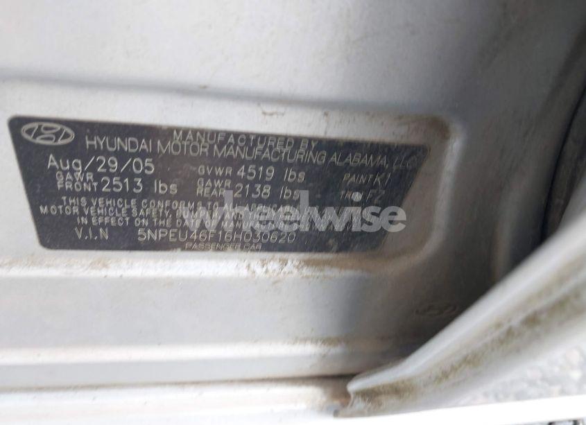 Photo 9 of 2006 Hyundai Sonata GLS V6/LX V6 (VIN 5NPEU46F16H030620)