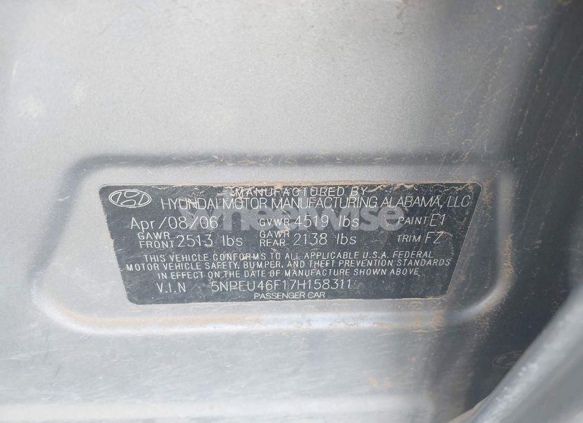 Photo 9 of 2007 Hyundai Sonata SE/LIMITED (VIN 5NPEU46F17H158311)