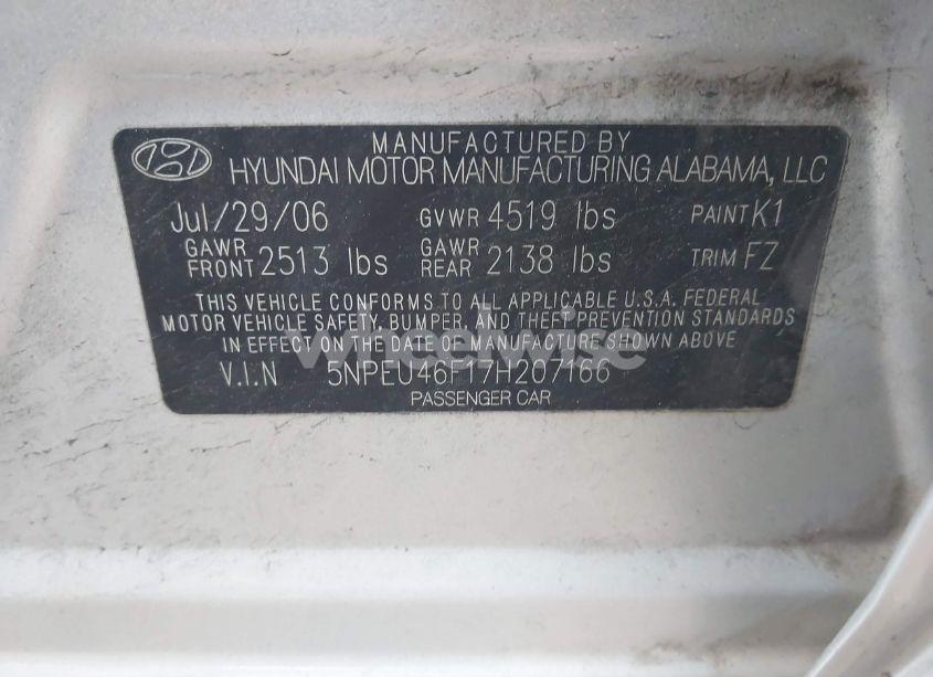 Photo 9 of 2007 Hyundai Sonata LIMITED/SE V6 (VIN 5NPEU46F17H207166)