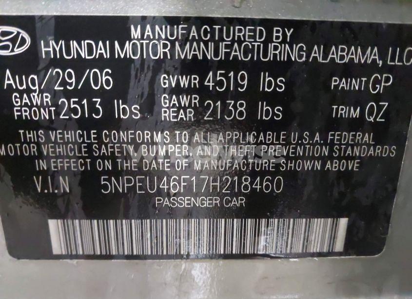Photo 9 of 2007 Hyundai Sonata (VIN 5NPEU46F17H218460)