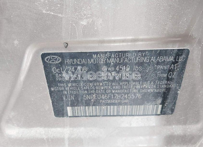 Photo 9 of 2007 Hyundai Sonata LIMITED/SE V6 (VIN 5NPEU46F17H245576)