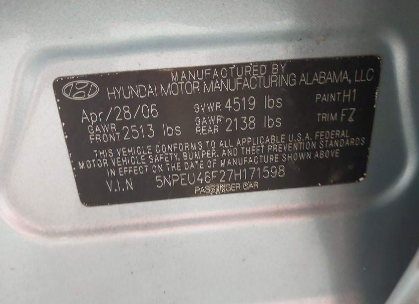Photo 9 of 2007 Hyundai Sonata LIMITED/SE V6 (VIN 5NPEU46F27H171598)