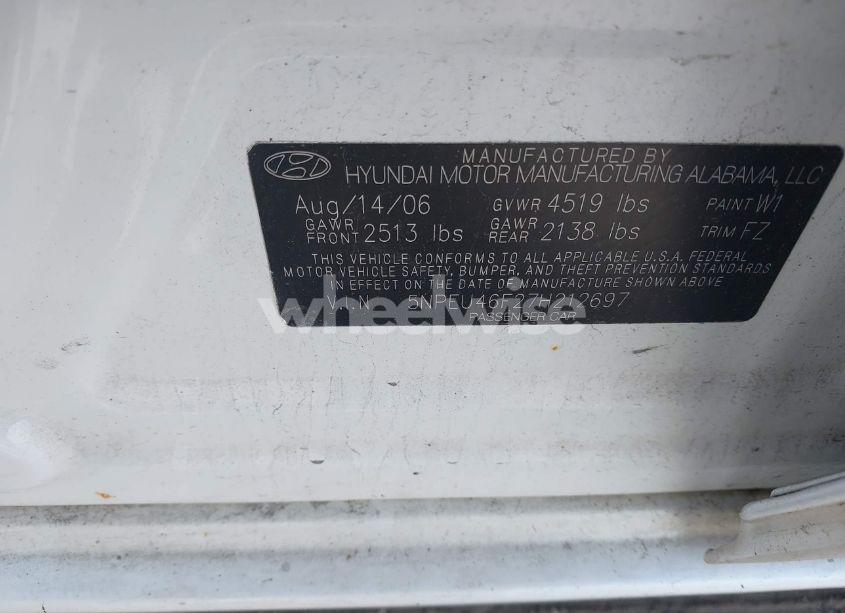 Photo 9 of 2007 Hyundai Sonata LIMITED/SE V6 (VIN 5NPEU46F27H212697)