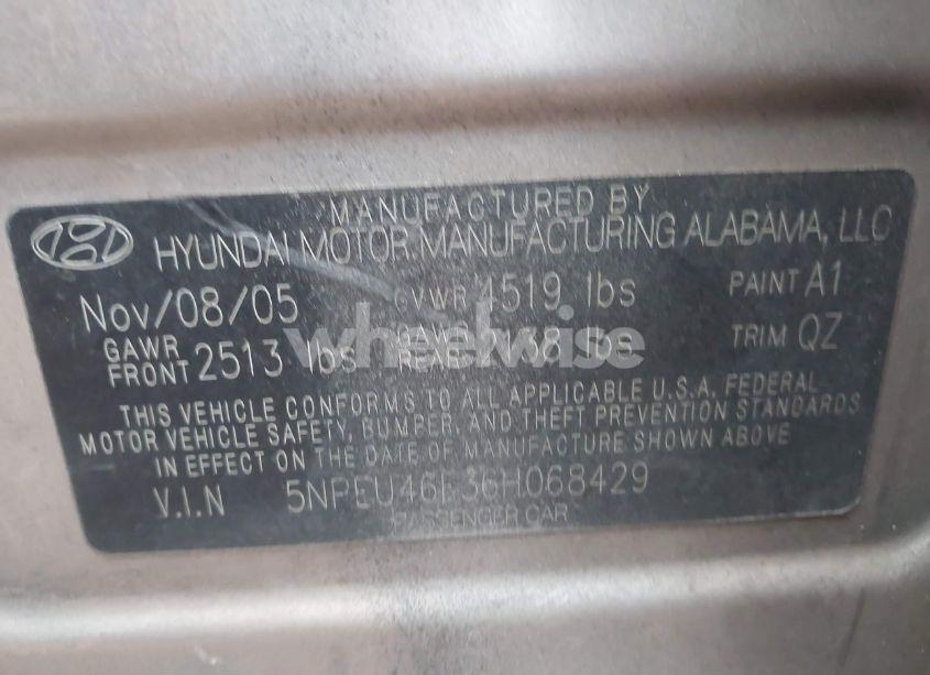 Photo 9 of 2006 Hyundai Sonata GLS V6/LX V6 (VIN 5NPEU46F36H068429)