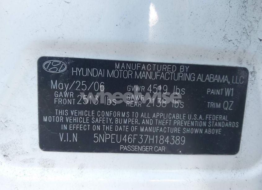 Photo 9 of 2007 Hyundai Sonata LIMITED/SE V6 (VIN 5NPEU46F37H184389)