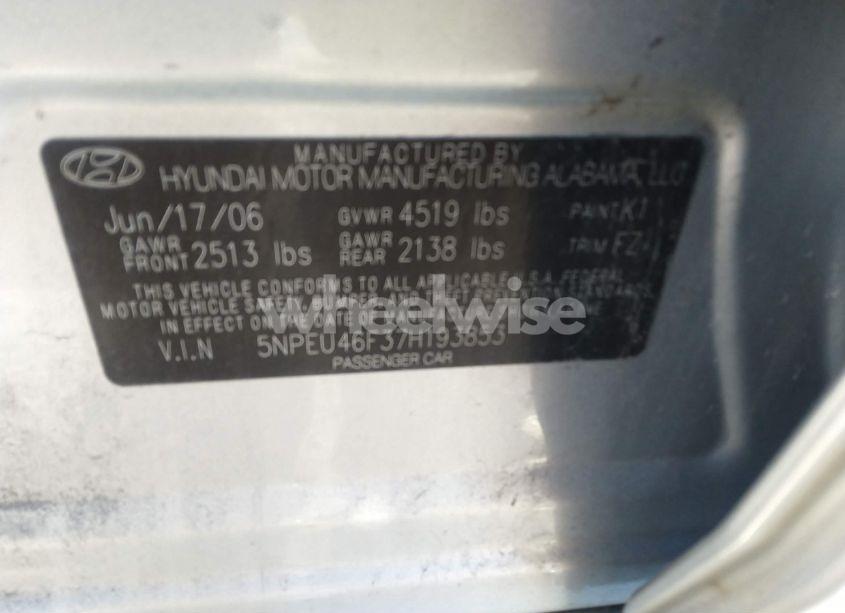 Photo 9 of 2007 Hyundai Sonata LIMITED/SE V6 (VIN 5NPEU46F37H193853)