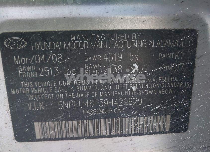 Photo 9 of 2009 Hyundai Sonata LIMITED V6 (VIN 5NPEU46F39H429629)