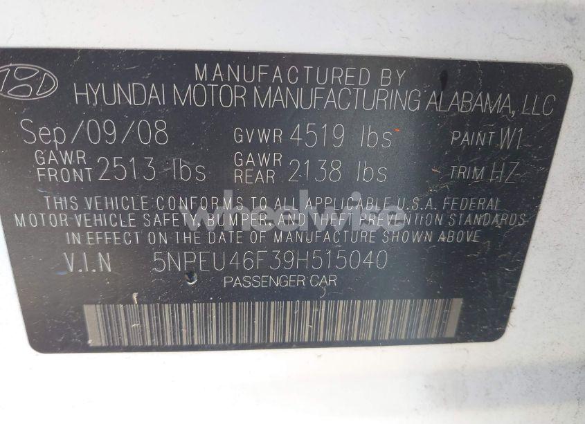 Photo 9 of 2009 Hyundai Sonata SE V6 (VIN 5NPEU46F39H515040)