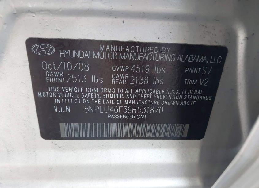 Photo 9 of 2009 Hyundai Sonata LIMITED V6 (VIN 5NPEU46F39H531870)