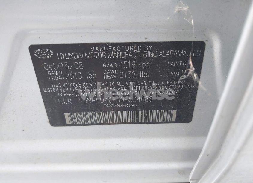Photo 9 of 2009 Hyundai Sonata LIMITED V6 (VIN 5NPEU46F39H534686)