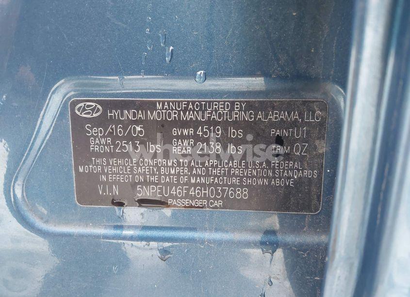 Photo 9 of 2006 Hyundai Sonata GLS V6/LX V6 (VIN 5NPEU46F46H037688)