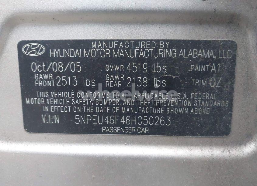 Photo 9 of 2006 Hyundai Sonata GLS V6/LX V6 (VIN 5NPEU46F46H050263)