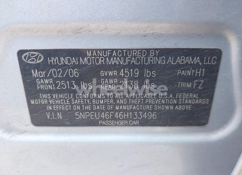 Photo 9 of 2006 Hyundai Sonata GLS V6/LX V6 (VIN 5NPEU46F46H133496)