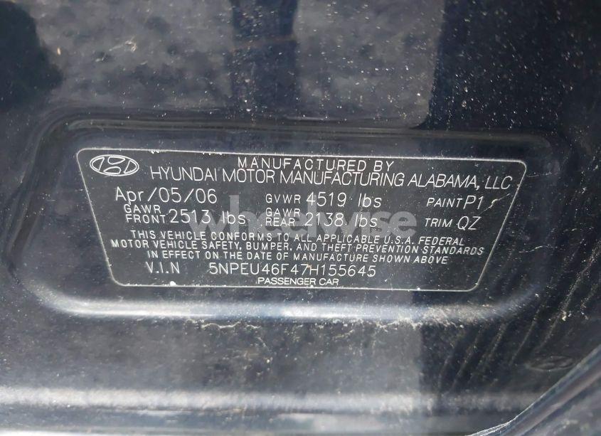 Photo 9 of 2007 Hyundai Sonata LIMITED/SE V6 (VIN 5NPEU46F47H155645)