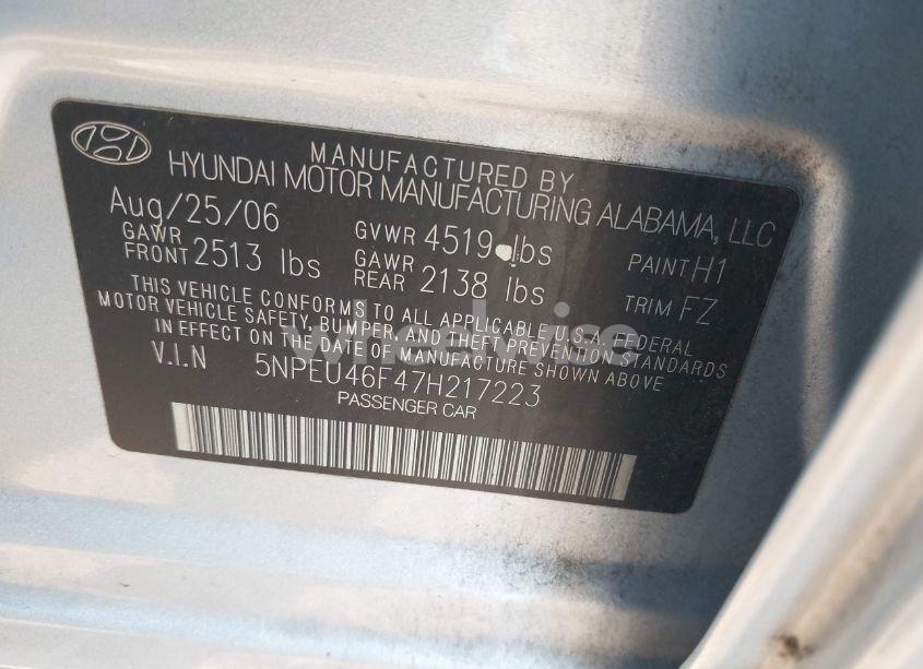 Photo 9 of 2007 Hyundai Sonata LIMITED/SE V6 (VIN 5NPEU46F47H217223)