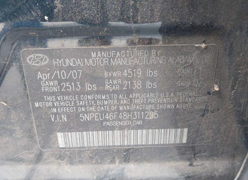 Photo 9 of 2008 Hyundai Sonata LIMITED V6/SE V6 (VIN 5NPEU46F48H311295)