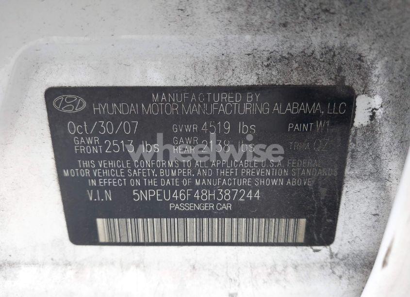 Photo 9 of 2008 Hyundai Sonata LIMITED V6/SE V6 (VIN 5NPEU46F48H387244)