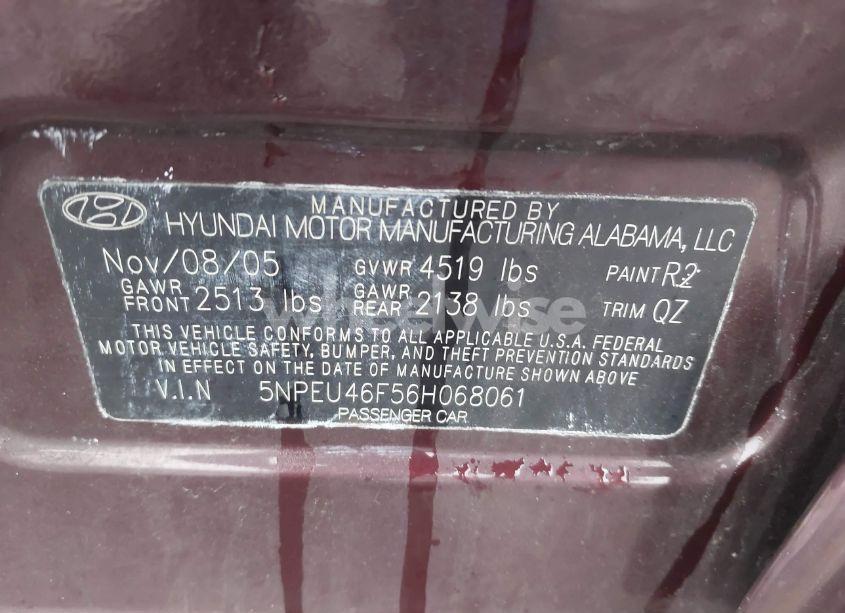 Photo 9 of 2006 Hyundai Sonata GLS V6/LX V6 (VIN 5NPEU46F56H068061)