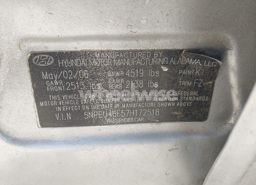 Photo 9 of 2007 Hyundai Sonata LIMITED/SE V6 (VIN 5NPEU46F57H172518)
