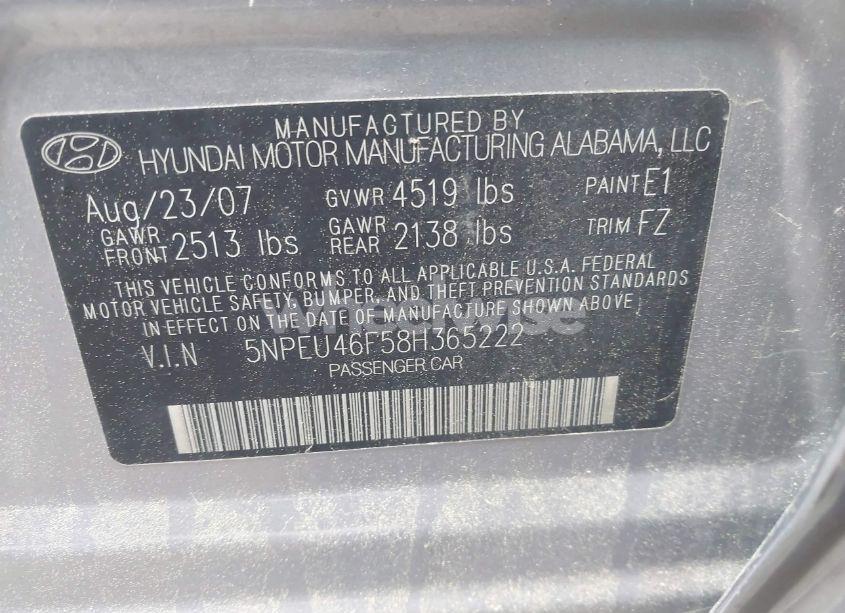 Photo 9 of 2008 Hyundai Sonata LIMITED V6/SE V6 (VIN 5NPEU46F58H365222)