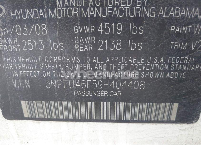 Photo 9 of 2009 Hyundai Sonata LIMITED V6 (VIN 5NPEU46F59H404408)