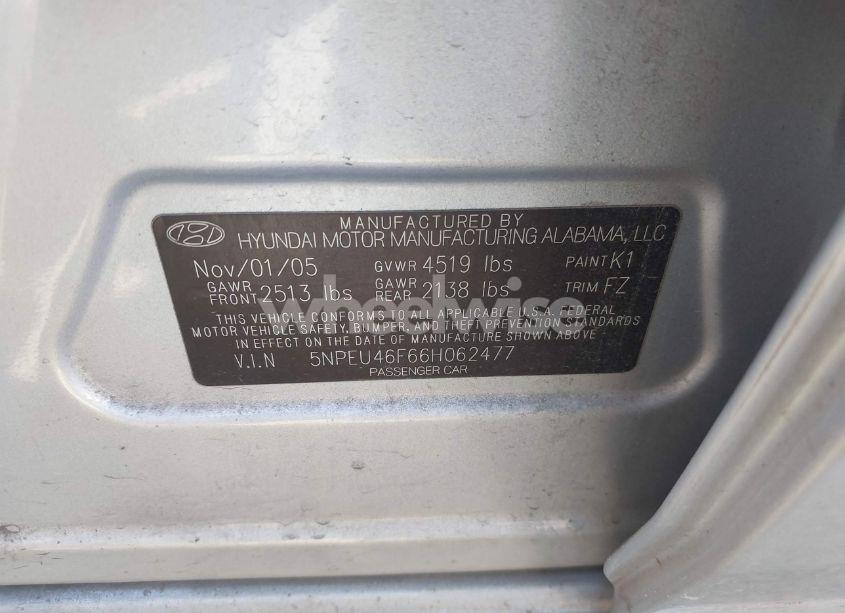 Photo 9 of 2006 Hyundai Sonata GLS V6/LX V6 (VIN 5NPEU46F66H062477)