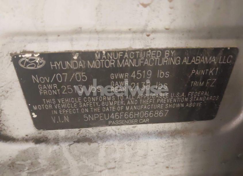 Photo 9 of 2006 Hyundai Sonata GLS V6/LX V6 (VIN 5NPEU46F66H066867)