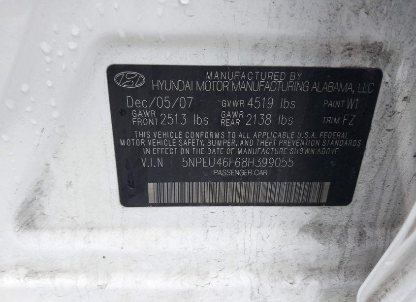 Photo 9 of 2008 Hyundai Sonata LIMITED V6/SE V6 (VIN 5NPEU46F68H399055)