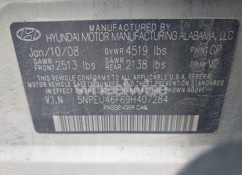 Photo 9 of 2009 Hyundai Sonata LIMITED V6 (VIN 5NPEU46F69H407284)