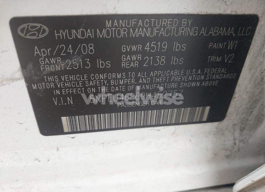 Photo 9 of 2009 Hyundai Sonata LIMITED V6 (VIN 5NPEU46F69H452757)