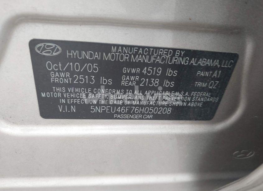 Photo 9 of 2006 Hyundai Sonata GLS V6/LX V6 (VIN 5NPEU46F76H050208)