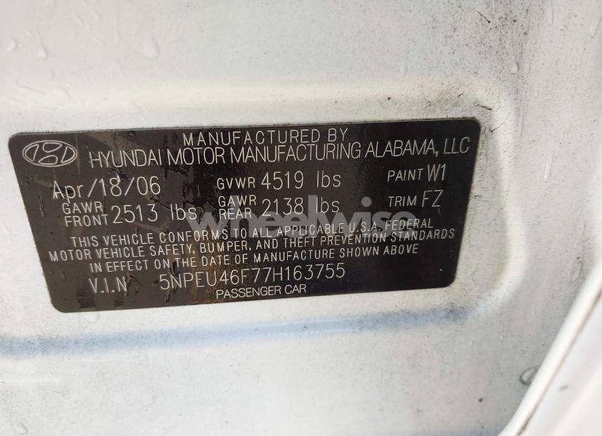 Photo 9 of 2007 Hyundai Sonata LIMITED/SE V6 (VIN 5NPEU46F77H163755)