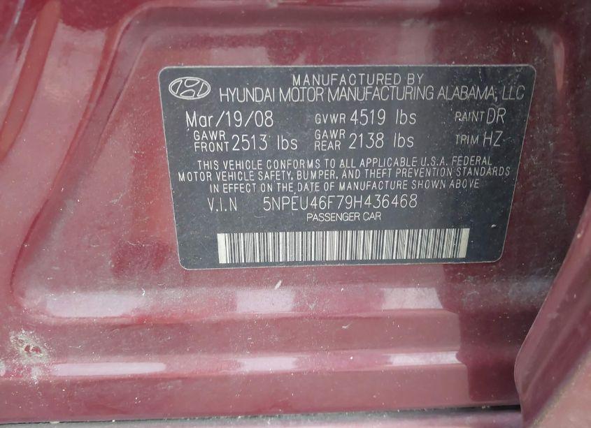 Photo 9 of 2009 Hyundai Sonata SE V6 (VIN 5NPEU46F79H436468)