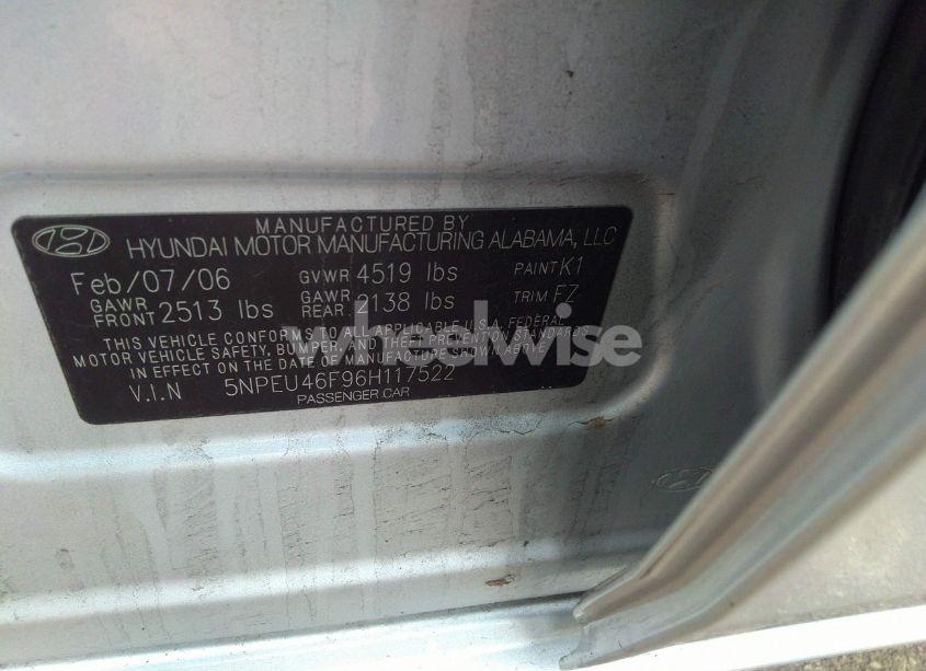 Photo 9 of 2006 Hyundai Sonata LX V6/GLS V6 (VIN 5NPEU46F96H117522)