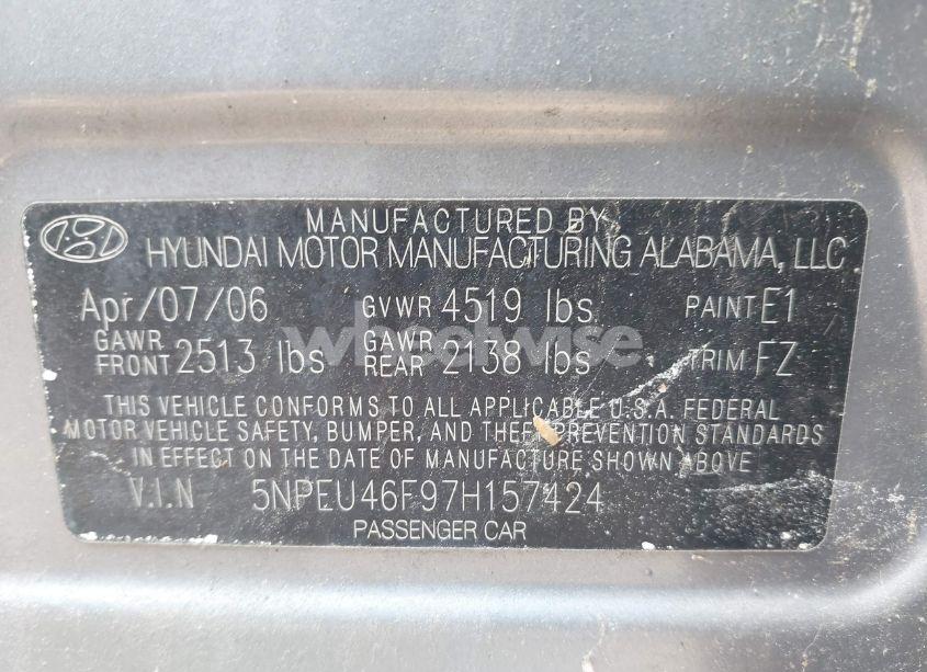 Photo 9 of 2007 Hyundai Sonata LIMITED/SE V6 (VIN 5NPEU46F97H157424)