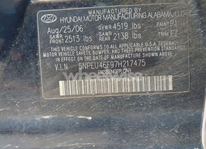 Photo 9 of 2007 Hyundai Sonata LIMITED/SE V6 (VIN 5NPEU46F97H217475)