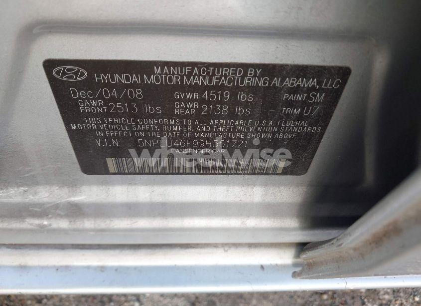 Photo 9 of 2009 Hyundai Sonata LIMITED V6 (VIN 5NPEU46F99H551721)