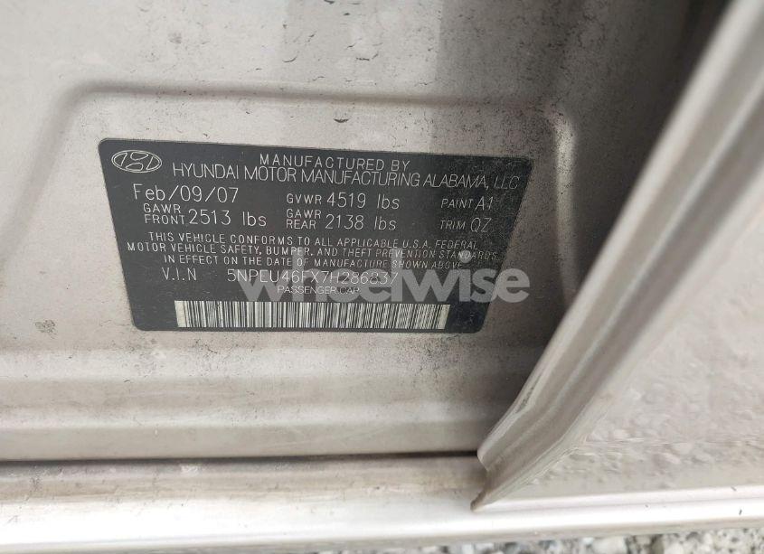 Photo 9 of 2007 Hyundai Sonata LIMITED/SE V6 (VIN 5NPEU46FX7H286837)