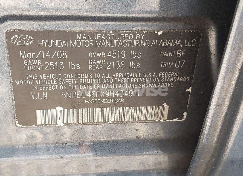 Photo 9 of 2009 Hyundai Sonata SE V6 (VIN 5NPEU46FX9H434911)