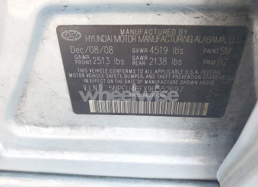 Photo 9 of 2009 Hyundai Sonata LIMITED V6 (VIN 5NPEU46FX9H552697)