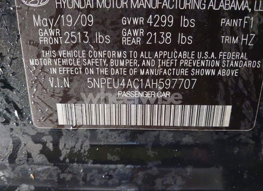 Photo 9 of 2010 Hyundai Sonata LIMITED (VIN 5NPEU4AC1AH597707)