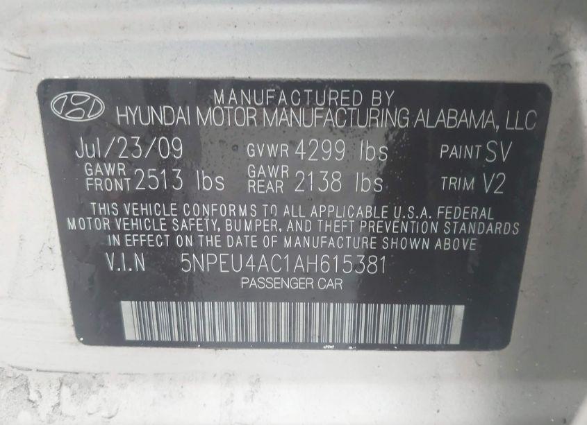 Photo 9 of 2010 Hyundai Sonata LIMITED (VIN 5NPEU4AC1AH615381)