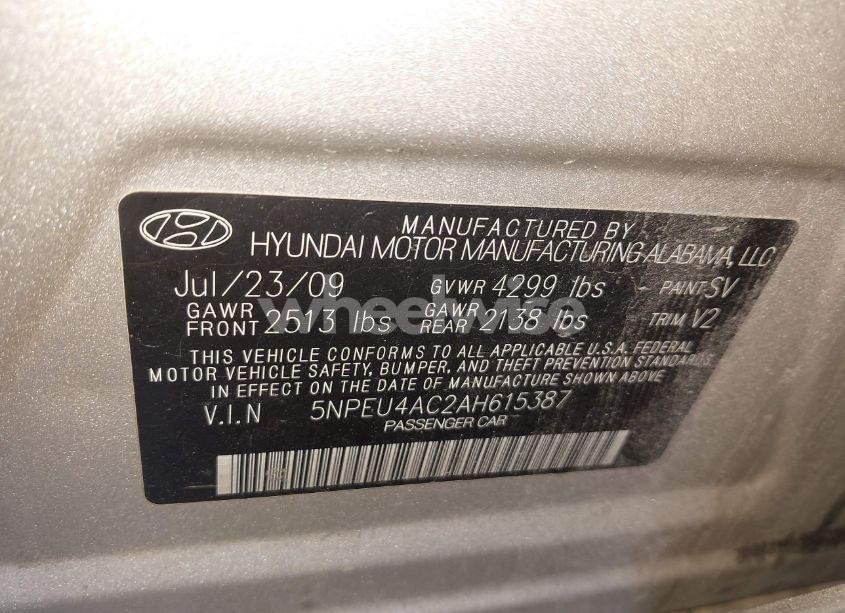 Photo 9 of 2010 Hyundai Sonata LIMITED (VIN 5NPEU4AC2AH615387)