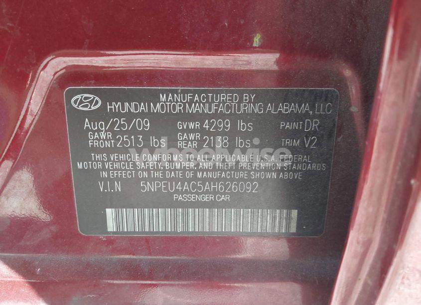 Photo 9 of 2010 Hyundai Sonata LIMITED (VIN 5NPEU4AC5AH626092)